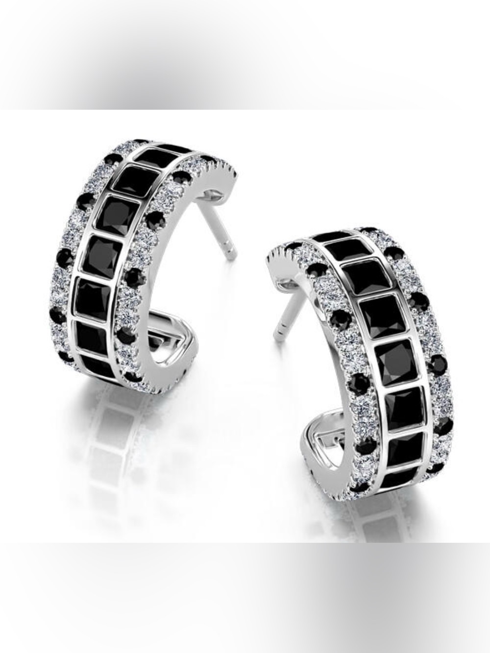 Jeulia- “Love Movie” Princess Cut Sterling Silver Stud Earrings - Picture 11 of 12